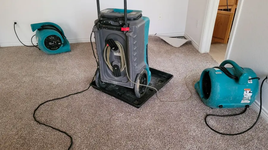 Dehumidifier and air mover running on carpet
